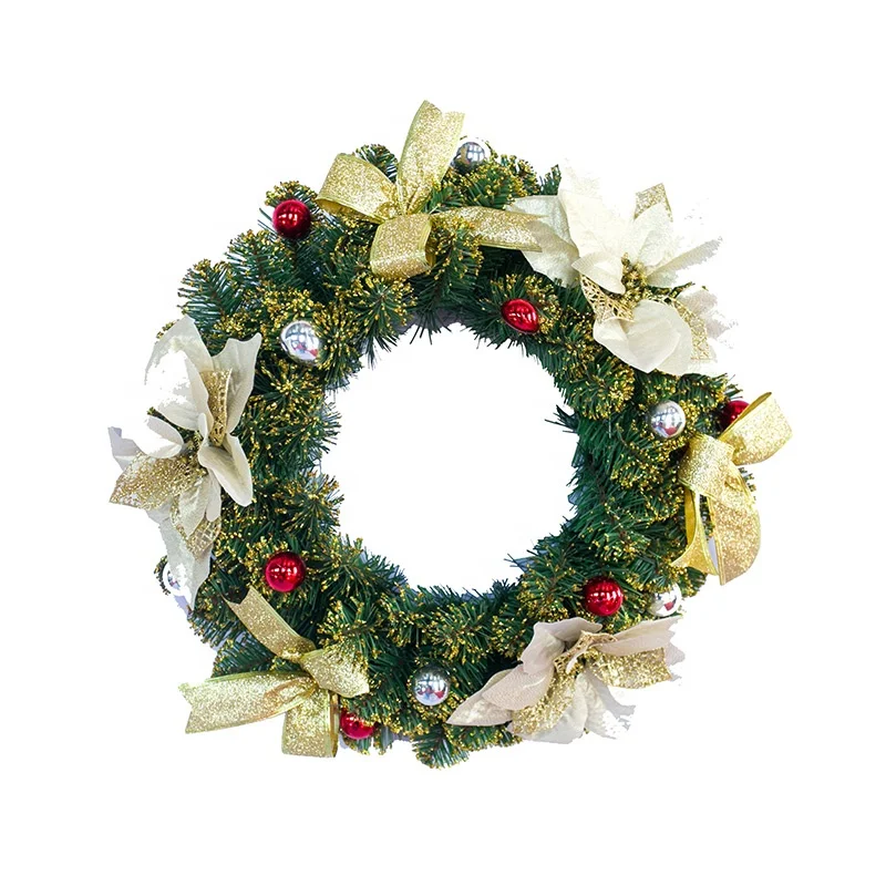 
450CM PVC branch with red balls and ribbon gold dust decorative christmas garland 