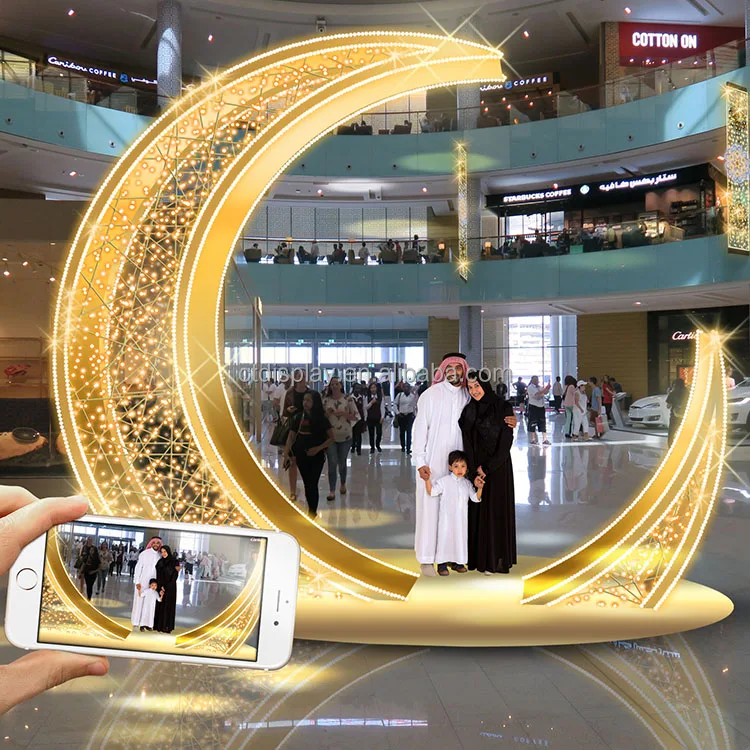 New Design Height 9 Feet Ramadan Eid Moon Motif Lights Shopping Mall Holiday Decoration