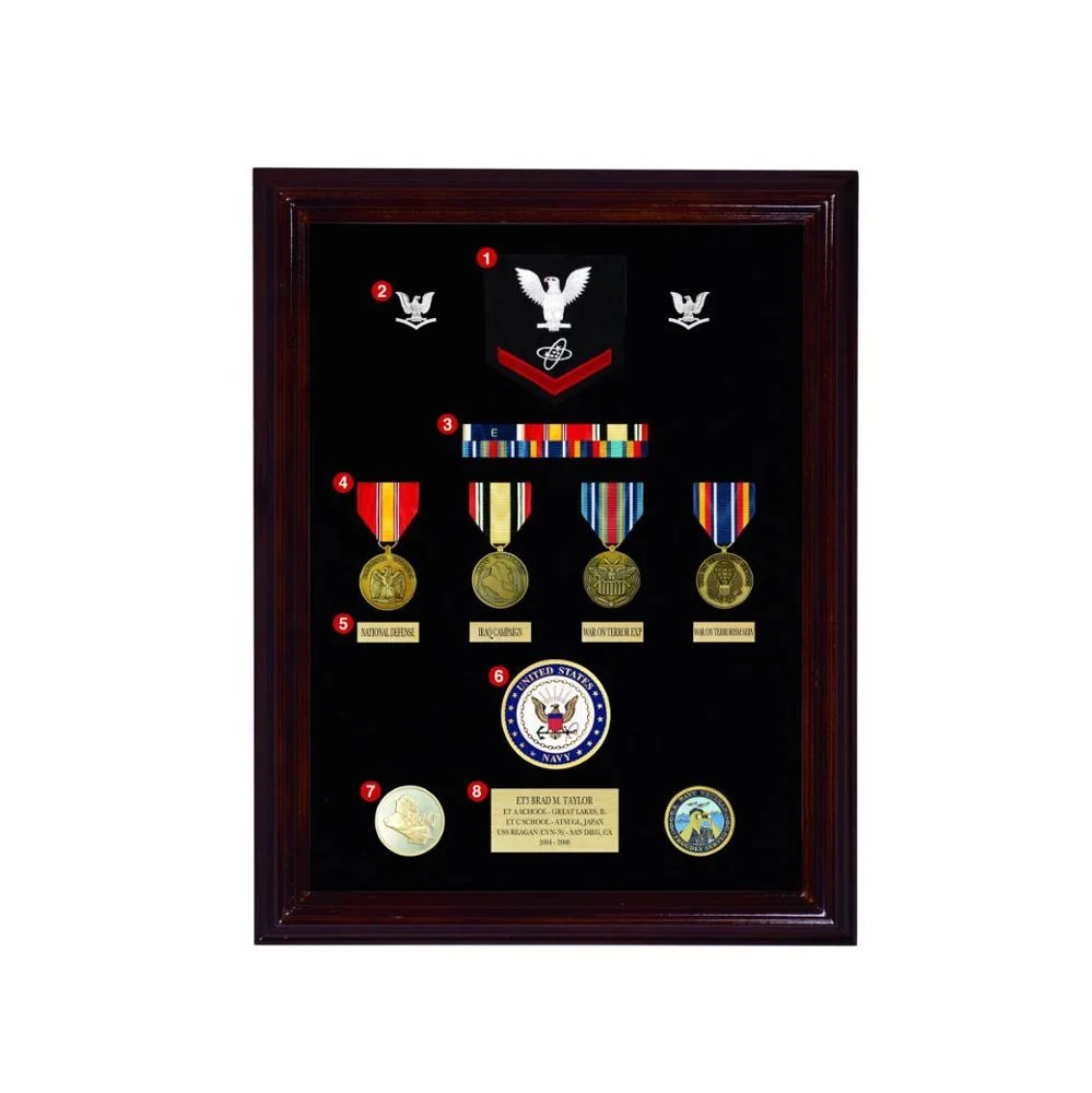 Best military badge veteran flag and unikat use wood metal military set award sign medal holders frame display cases with box