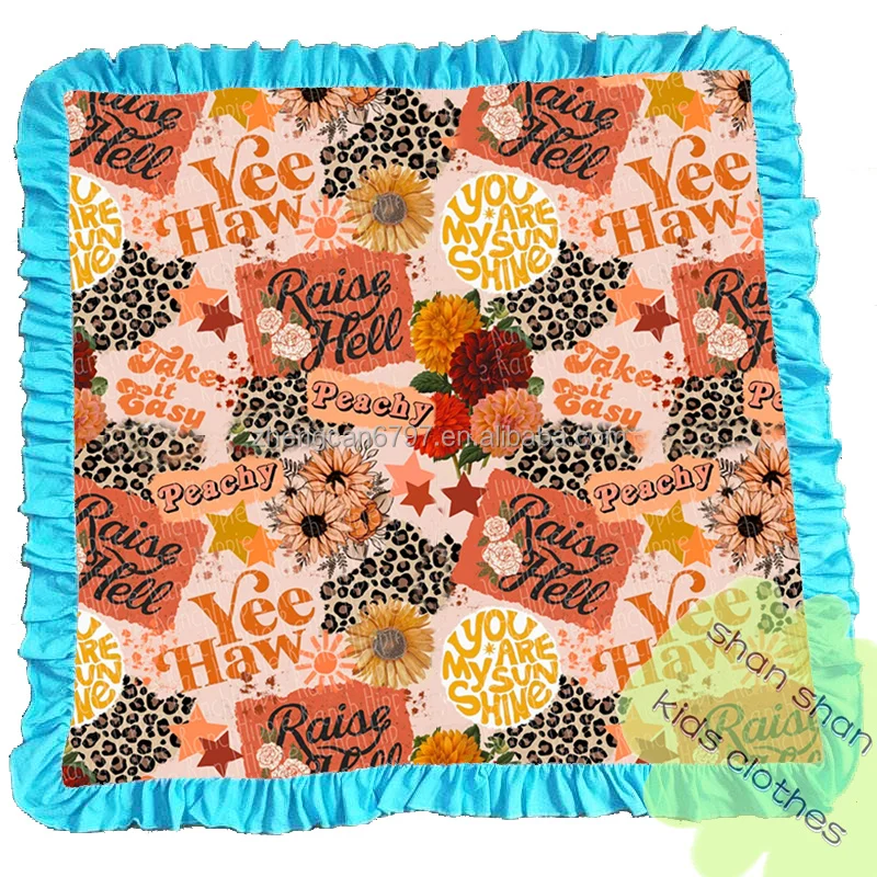 High Quality 2022 Custom Pattern Western Cow Print  Velvet Fabric Super Soft Blue Plush Blanket