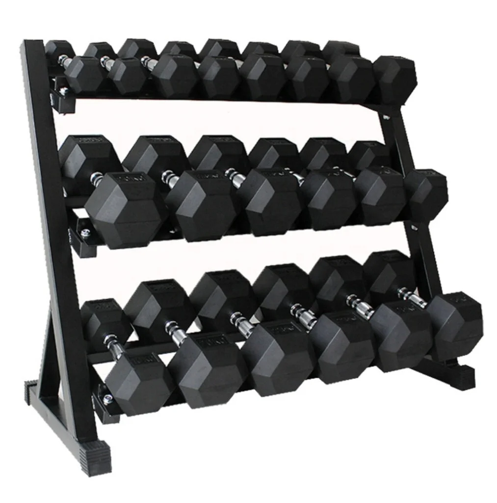 Wholesale High Quality 3-Tier Dumbbell Storage Machine Hex Rubber Dumbbell Rack
