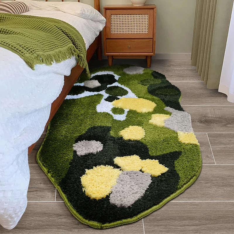 irregular shape rug modern Soft Shagg irregular Moss Non Slip Washable Bathroom Grass Moss Rugs Bath Mats Bedside Carpet
