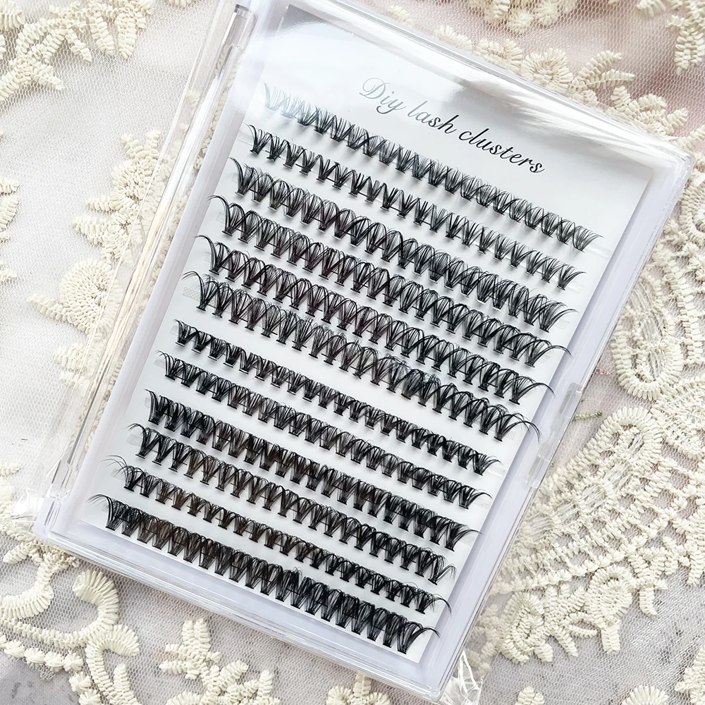 Private label fluffy cluster eyelashes vegan 3D faux mink professional diy lashes extension kit wholesale Individual 120 Cluster