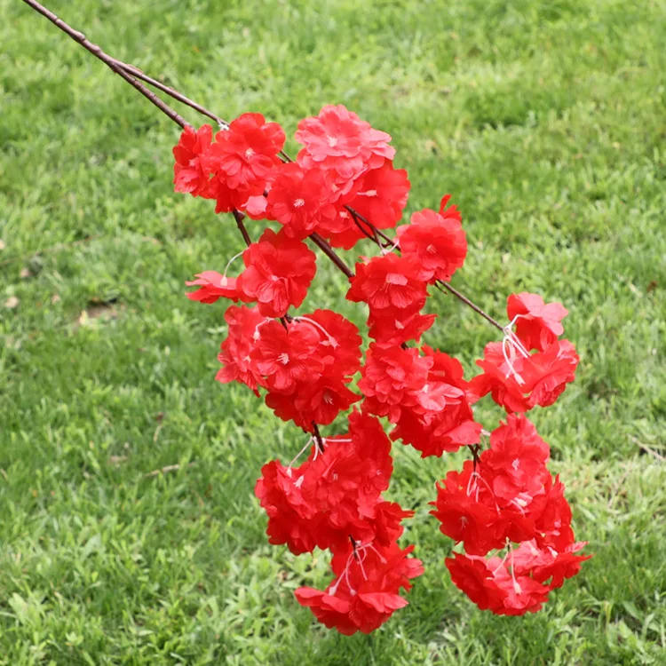 Artificial Bunga Red Cherry Blossom Flower Flor De Cerejeira Sakura for Wedding Centerpieces