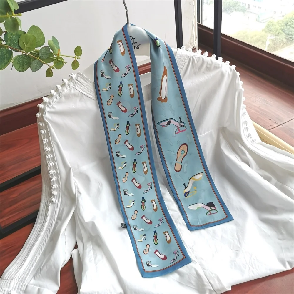 Shaoxing Bandanas Fashion Hot Selling Printed Polyester Satin Hair Edge Scarf Fabric Ribbon Designer Head Silk Scarf