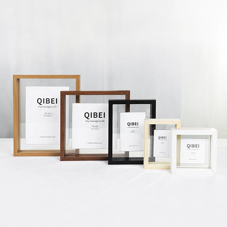 Wholesale Transparent Double Sided Glass And Acrylic Floating Rustic Wooden Photo Wood Picture Frame