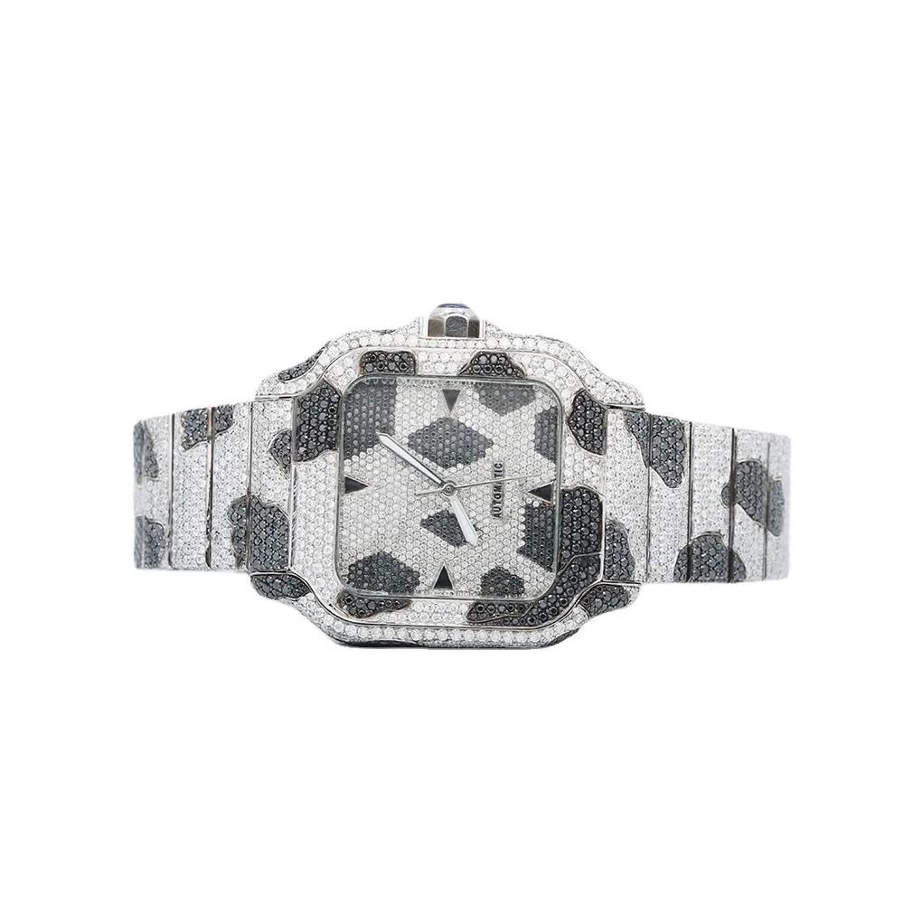 Tester Pass Big Face Mechanical Iced Out VVS Cartiers Watch with Luxury Design Full Diamonds Watch Moissanite Watches