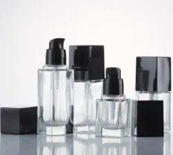 Wholesale new product Clear rectangle bird black pump 30ml 1 oz skin care lotion glass bottle