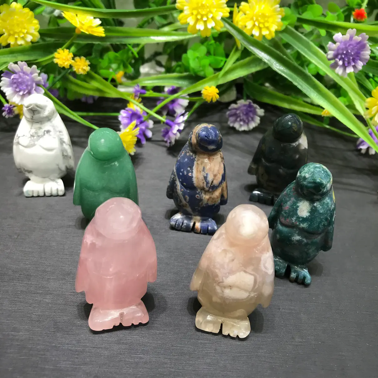 Natural Green Aventurine Rose Quartz Crystal Cute Penguin Decoration