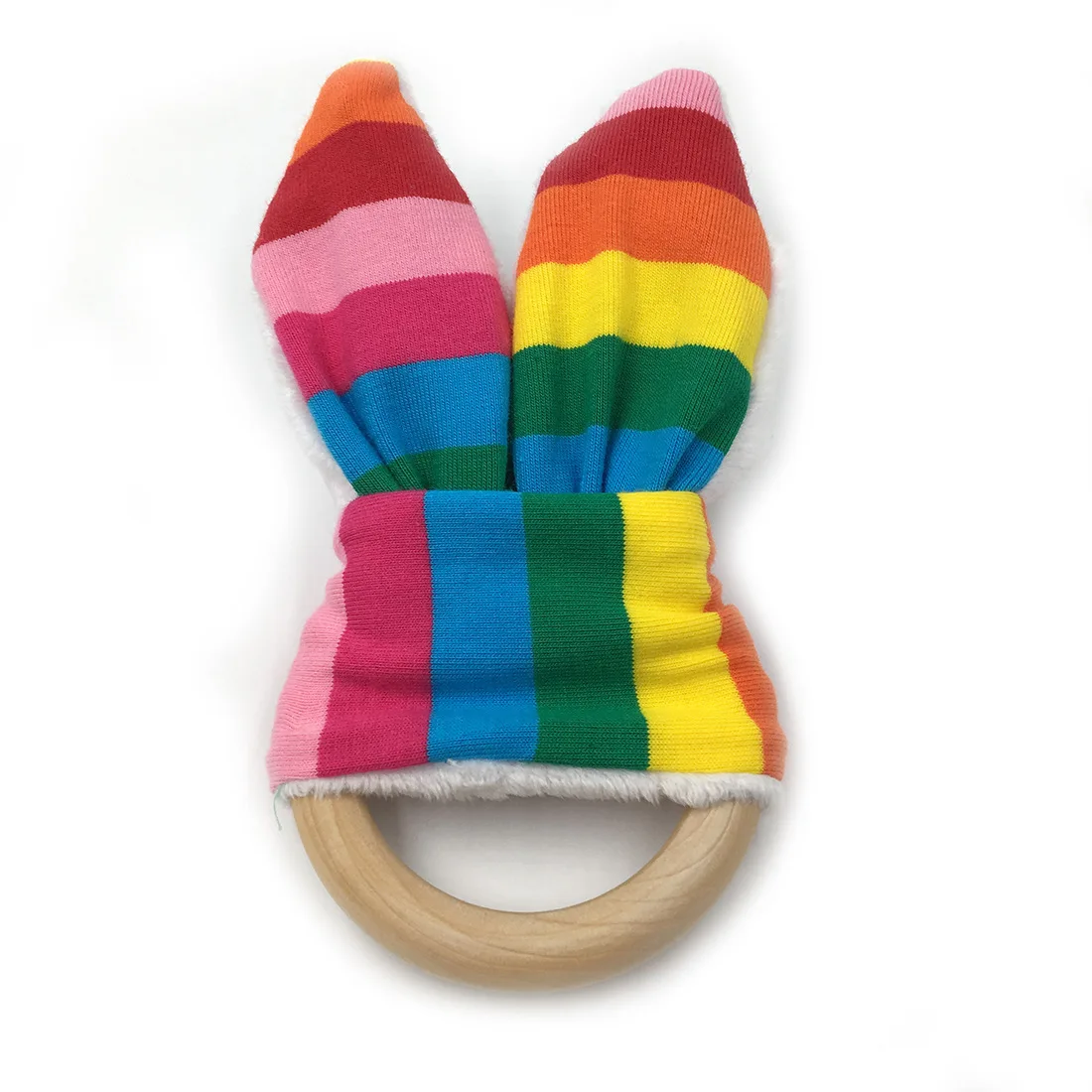 
BPA Free Food Grade Silicone Teether Bracelet Rattle Natural Baby Teething Toy Baby Teethers Wooden Teether Ring With Fabric 