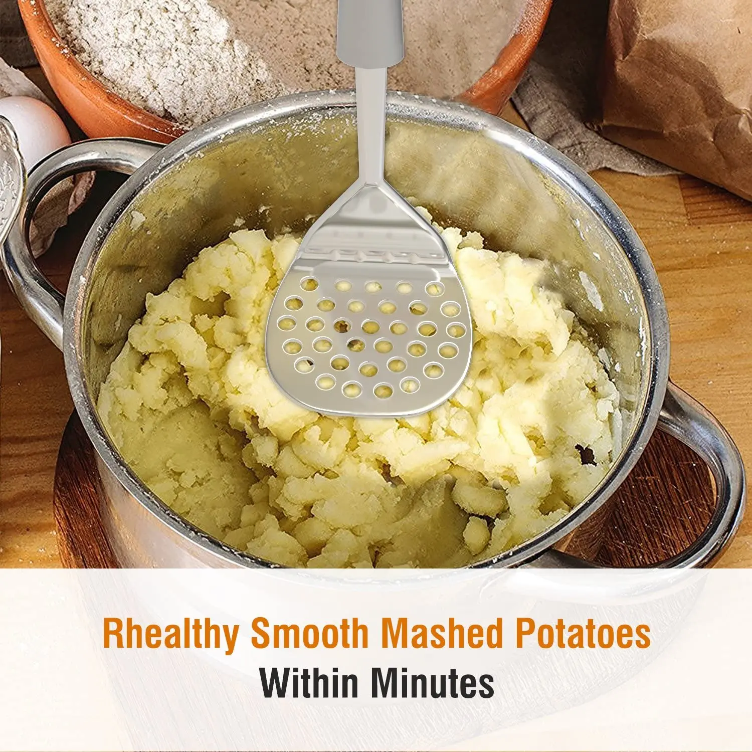 Stainless Steel Potato Masher with Fine-grid Mashing Plate and Stainless steel handle potato masher ricer