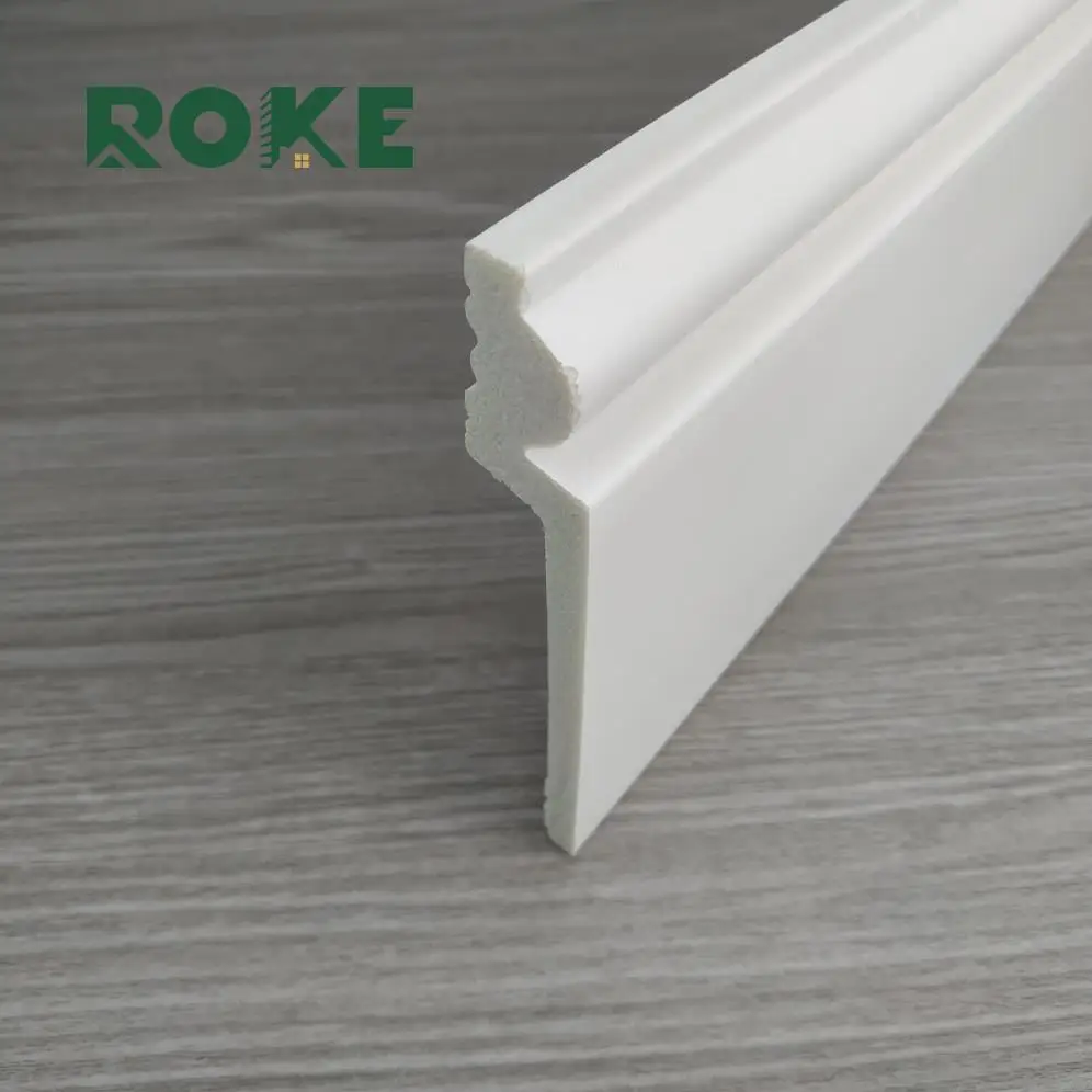 Roke Factory Directly Sale Plastic White Skirting Board Polystyrene Ps Decorative Moulding Foam Cornice Ceiling