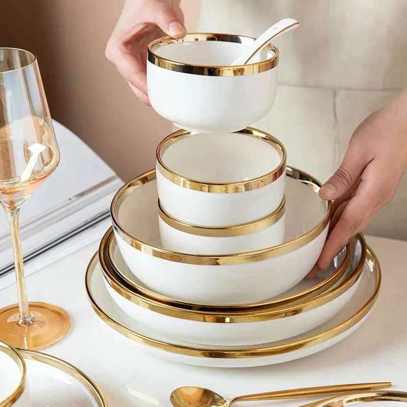 White Tableware Set Ceramic Dinner Plates Dishes Plates And Bowls Set Food Plate Salad Soup Bowl Dinnerware Set For Restaurant