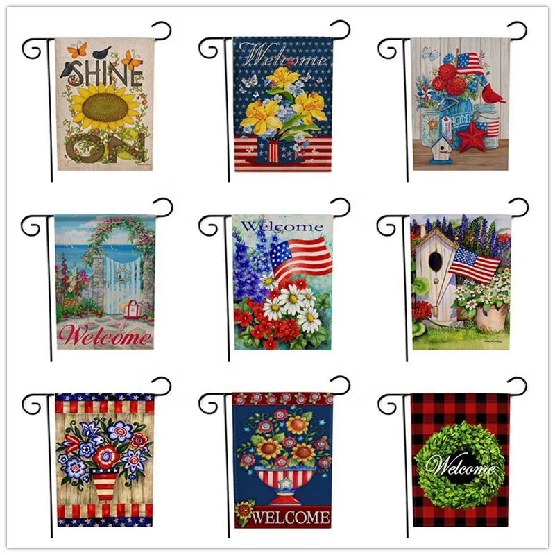 
2021 New Personalized Custom Double Sides Printed Burlap Or Polyester Summer Spring Sublimation Blank Garden Flags 