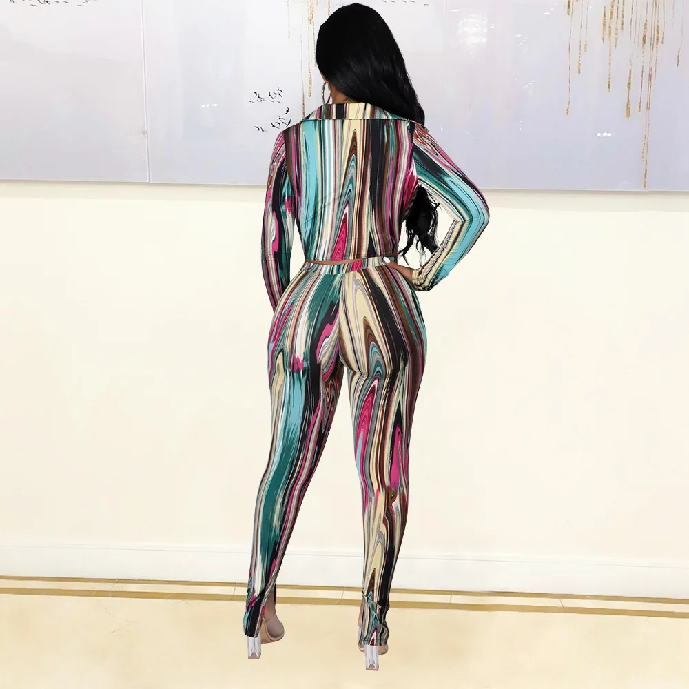 New arrivals hot sale deep V neck short top and pants set sexy long sleeve two piece set women clothing