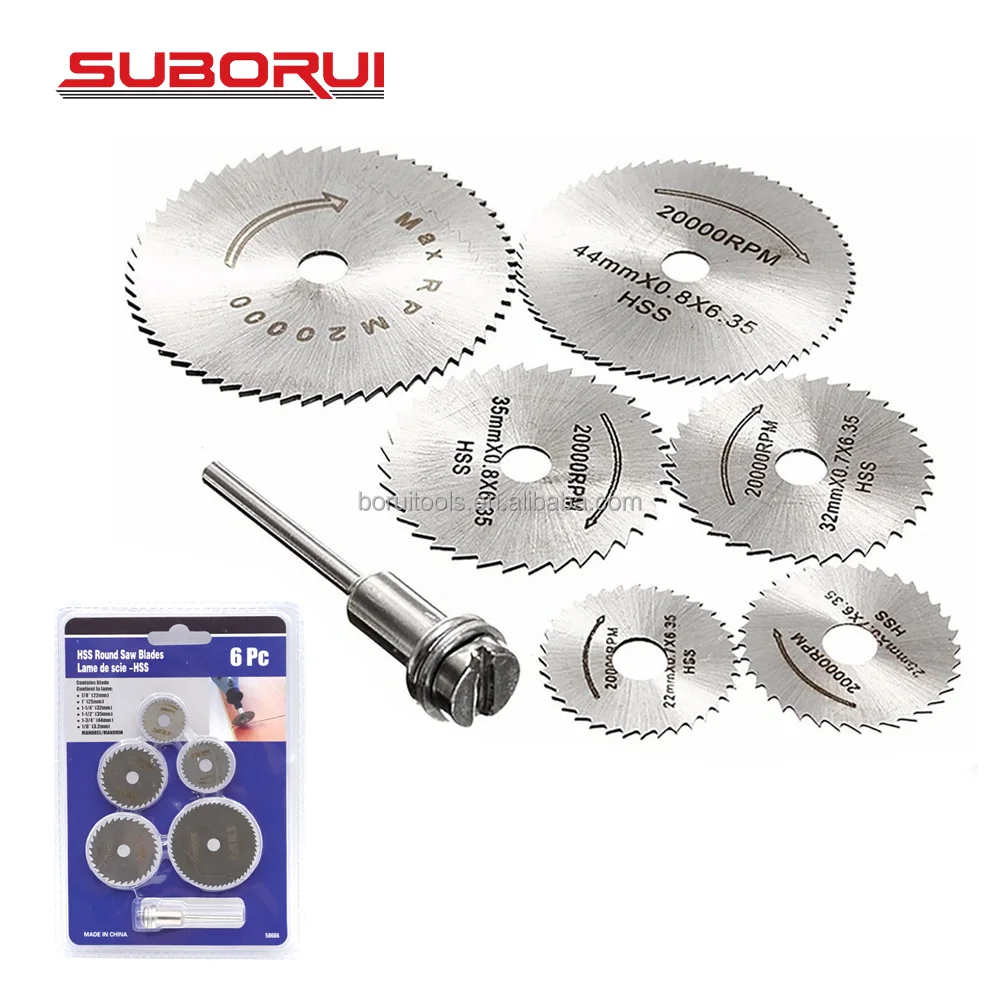 SUBORUI 6Pcs High Speed Steel HSS Mini Circular Saw Blade Set For Wood Metal DIY Craft