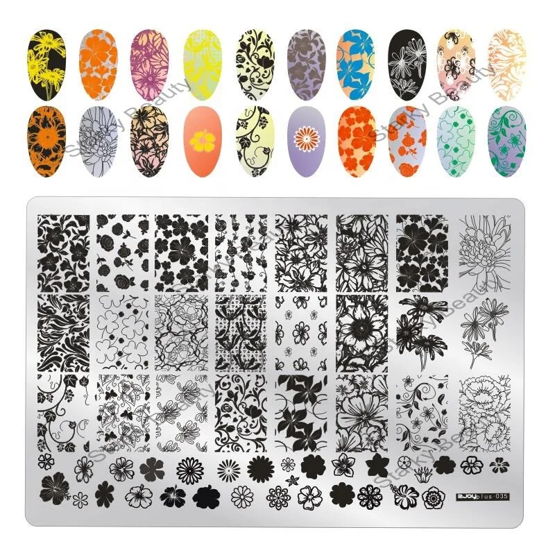 2024 Mix Designs Big Size Flowers Image Nail Metal Stamp Plate fashion nail art Template Stencils