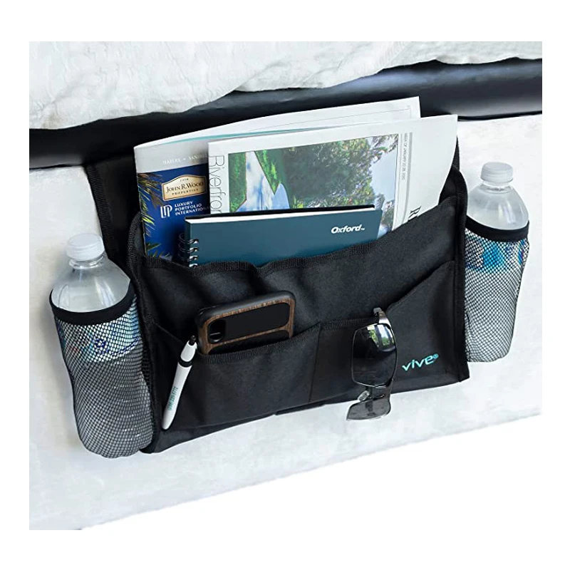 Folding 6 pockets Grey Polyester Fabric Space Saver sofa arm tray