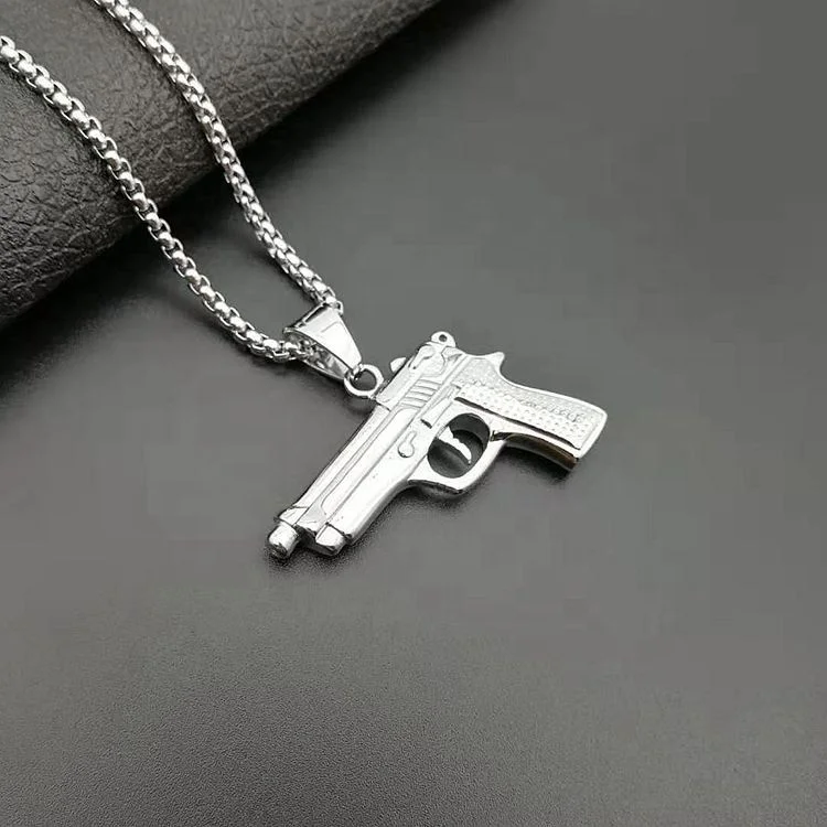 
Wholesale Custom Mini Gun Stainless Steel Jewelry 18K Gold Plated Pendant 