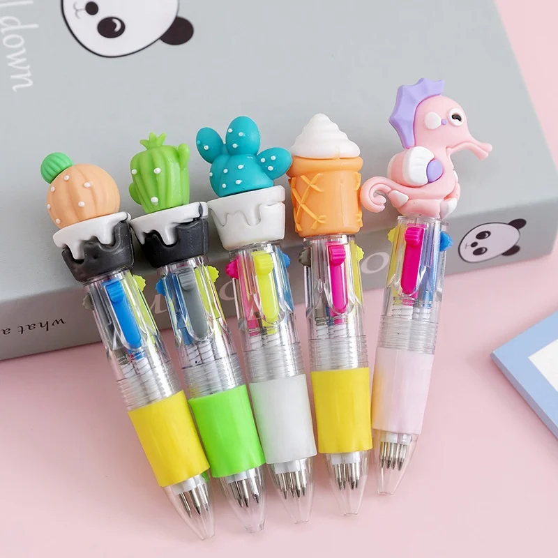 Promotional school cartoon cute 4 color short mini ballpoint pens for kids