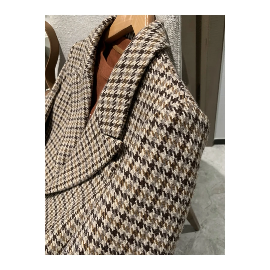 
Factory Top Quality Supply Houndstooth Plaid Ladies Wool Suits 