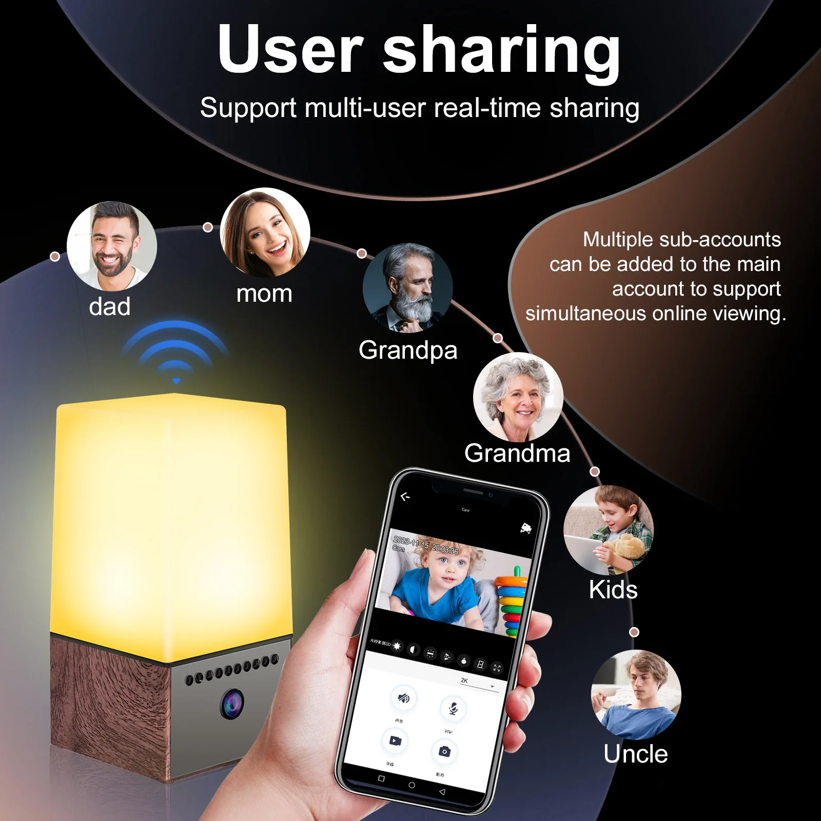 YAOJI Z20 Wifi desk clock lamp camera LED lamp RGB camera wireless LED desk lamp led night light camera