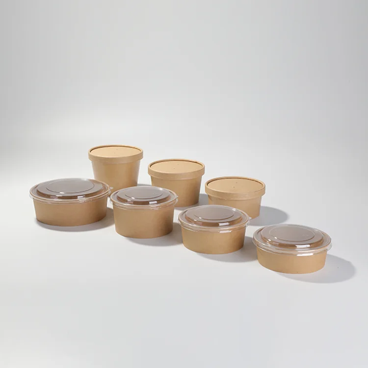 Disposable Rectangle Round Soup Cup Food Packing Containers Kraft Paper Salad Bowls With Lid