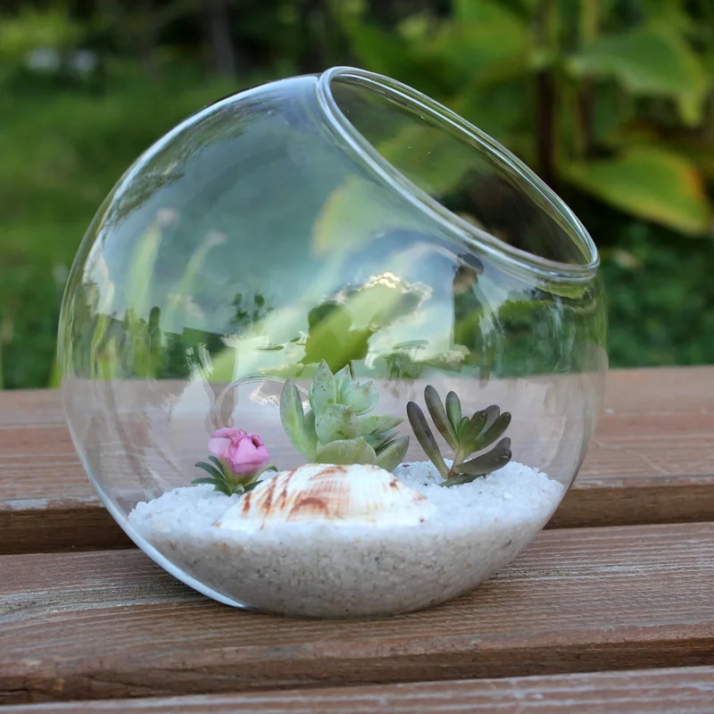 High Quality Round Oblique Mouth Fish Glass Ornament Circle Glass Fish Tank