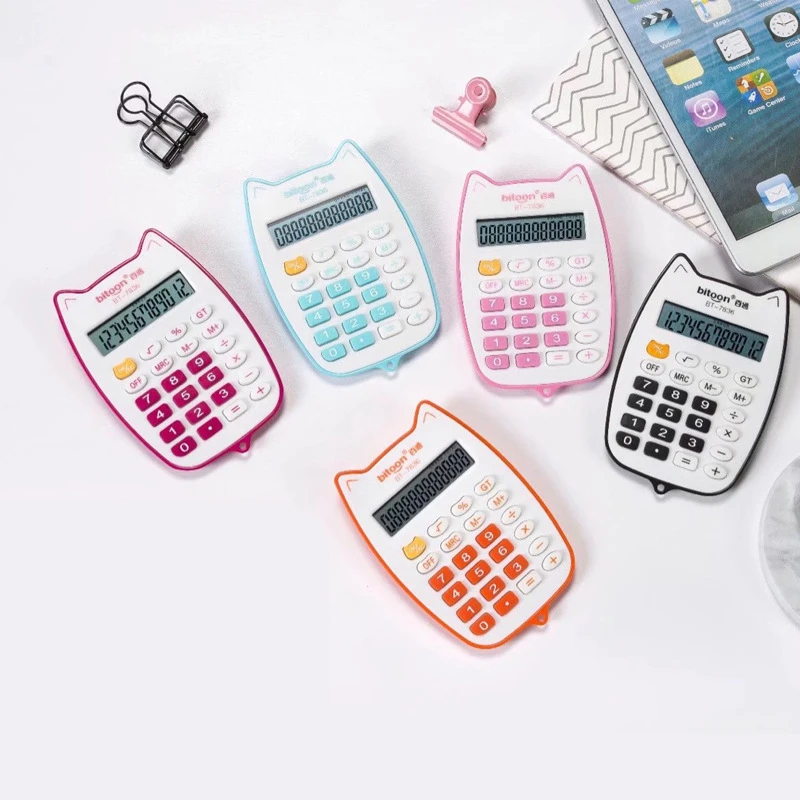 New Arrivals Cute Cat Calculator 12 Digits Students Pink Calculator Mini Scientific Calculator Stationery School Supplie