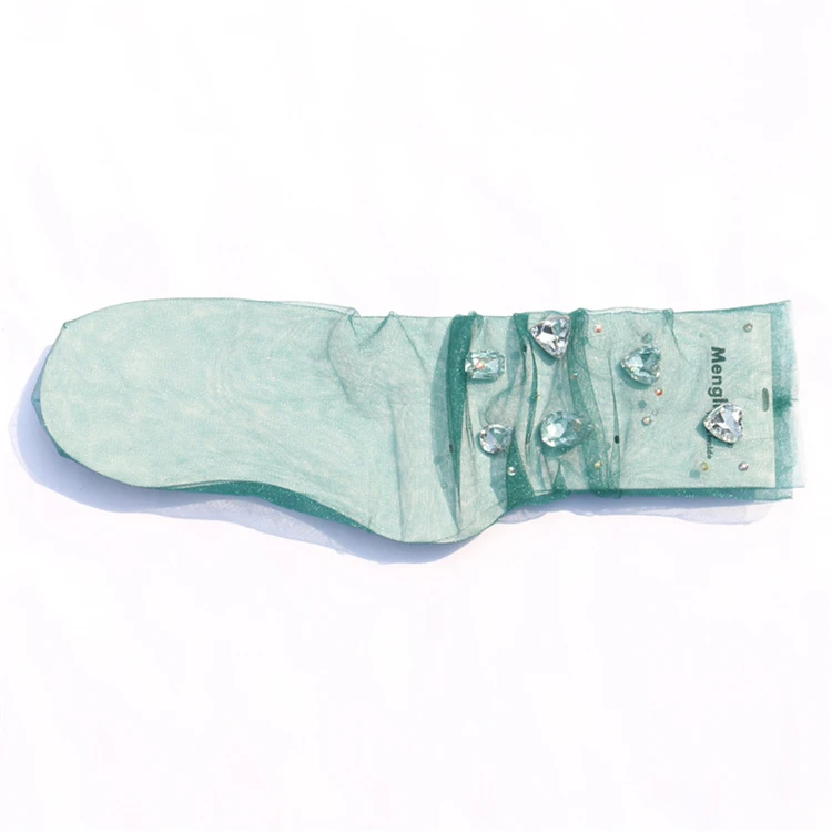 
Cheapest Factory Price Rhinestone Embellished Transparent Ruffle Crew Socks 