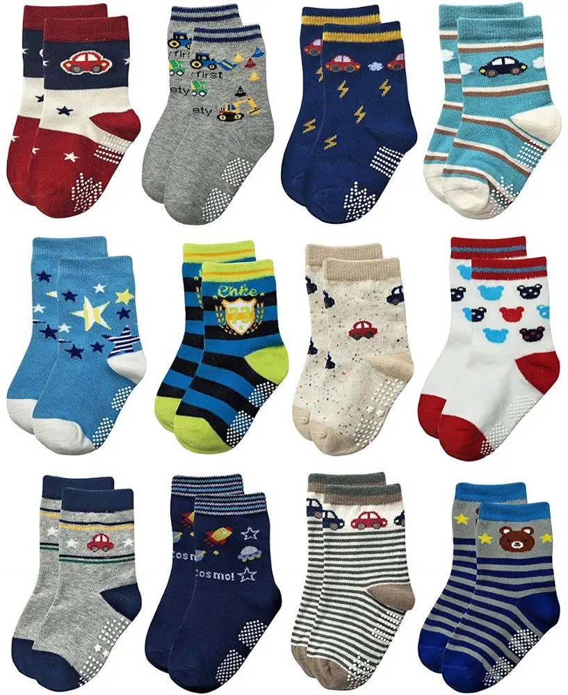 Anti slip  colorful cute cotton crew baby socks with grips