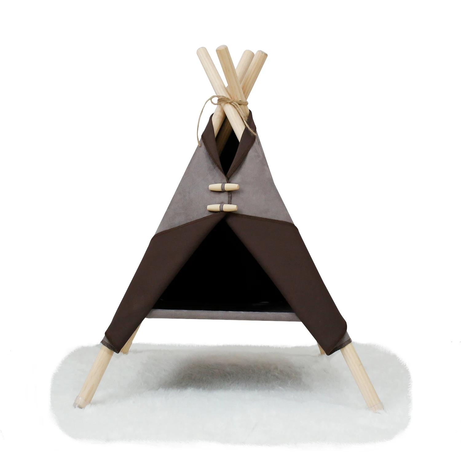 Reversible Dark Brown Cat Sleeping Teepee Tent Scratching Pet Beds Furniture