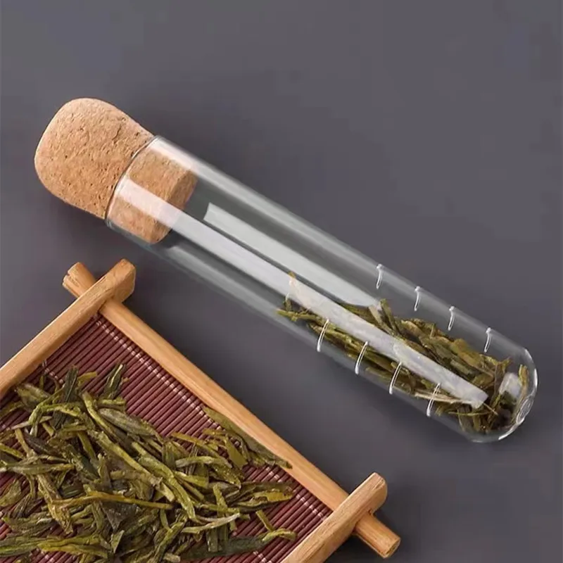 Handmade Small Glass Filter Tea Infuser Borosilicate Tube with Cork Lid Metal Utensils Strainer Set