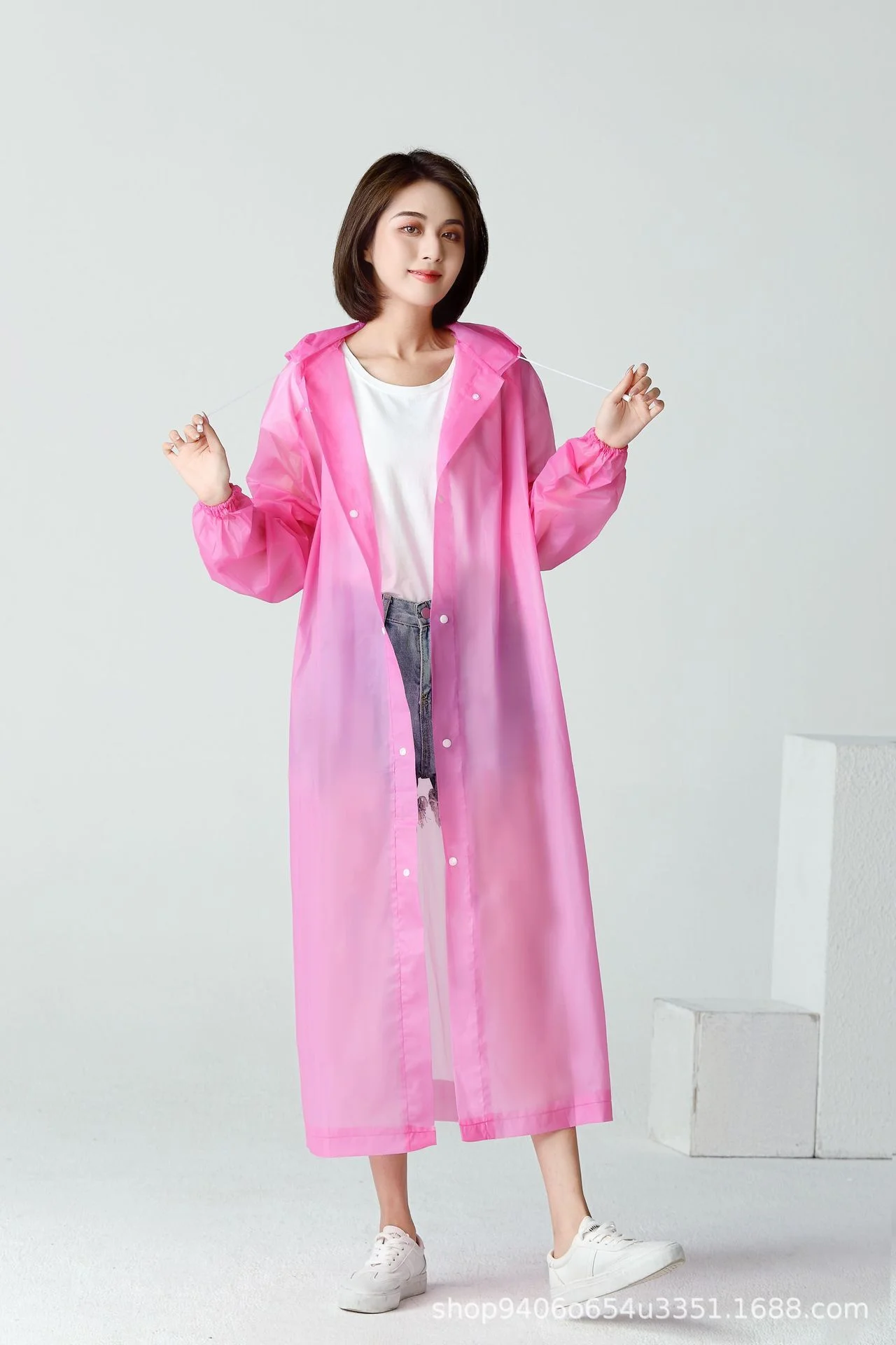 Wholesale Fashion Waterproof Transparent Rain Coat Men Woman Blue Rain Wear EVA Raincoat
