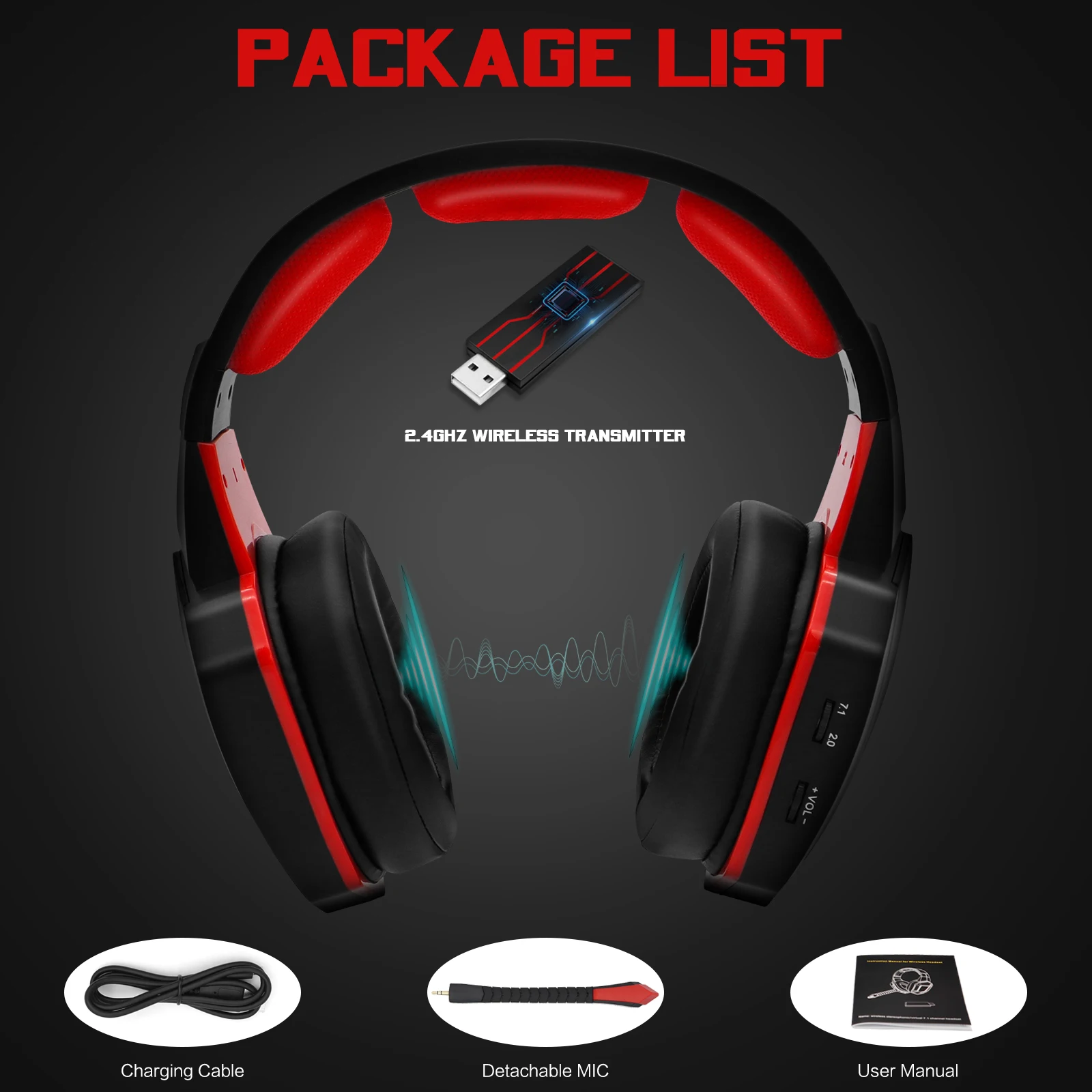 
2.4Ghz wireless computer gaming headset for Nintendo Switch, PS4PS5, PC, 7.1 for gamer 