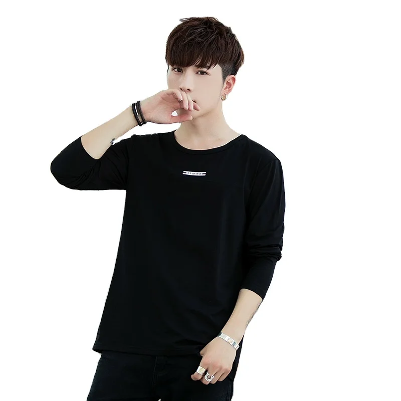 Autumn New Product Young Polyester Fiber and Cotton Solid Color Long Sleeved T Shirt For Men