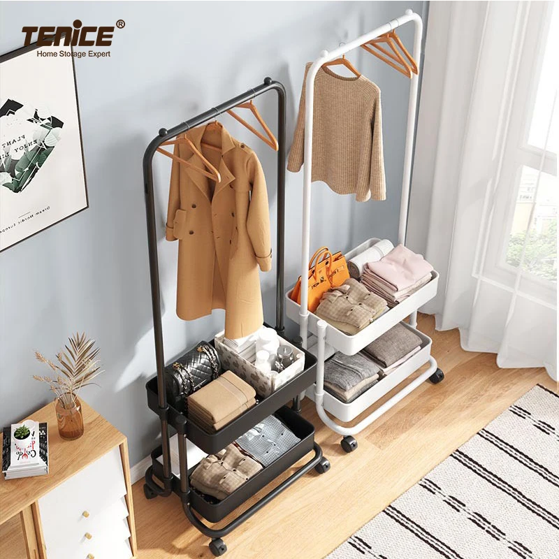 Tenice одежды вешалка для одежды с 2 этажная металлическая корзина, корзина для хранения одежды органайзер для хранения пальто подставка на колесах