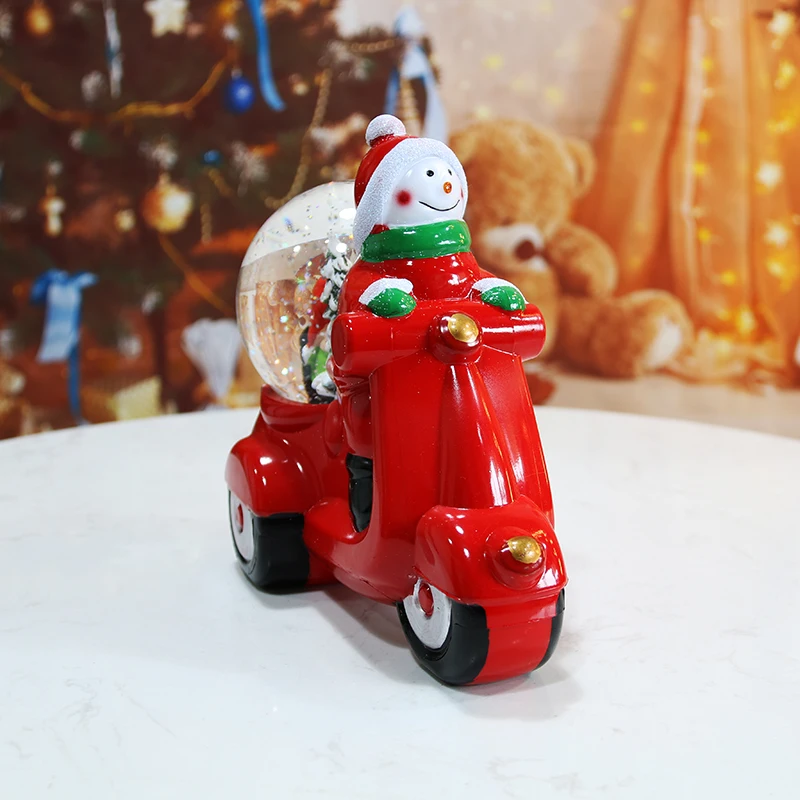 Hot sales christmas decoration  supplies snowman rides a motorcycle christmas water lantern snow globe souvenir for kid gifts