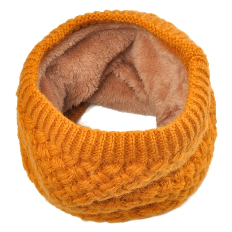 HZW-18179 Winter Double-Layer Soft Fleece Lined Thick Knit Neck Warmer Circle Scarf Windproof Fur Snood