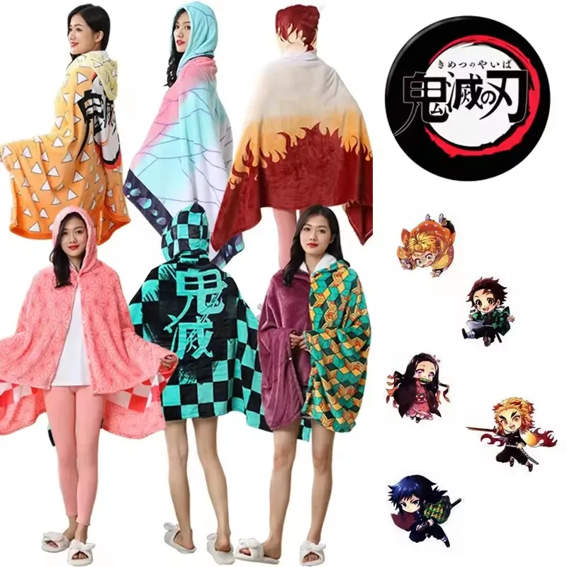 Anime Blanket Cloak Demon Slayer Kimetsu no Yaiba Hoodie Bathrobe Nezuko Kamado Costume Agatsuma Winter Flannel Warm Shawl
