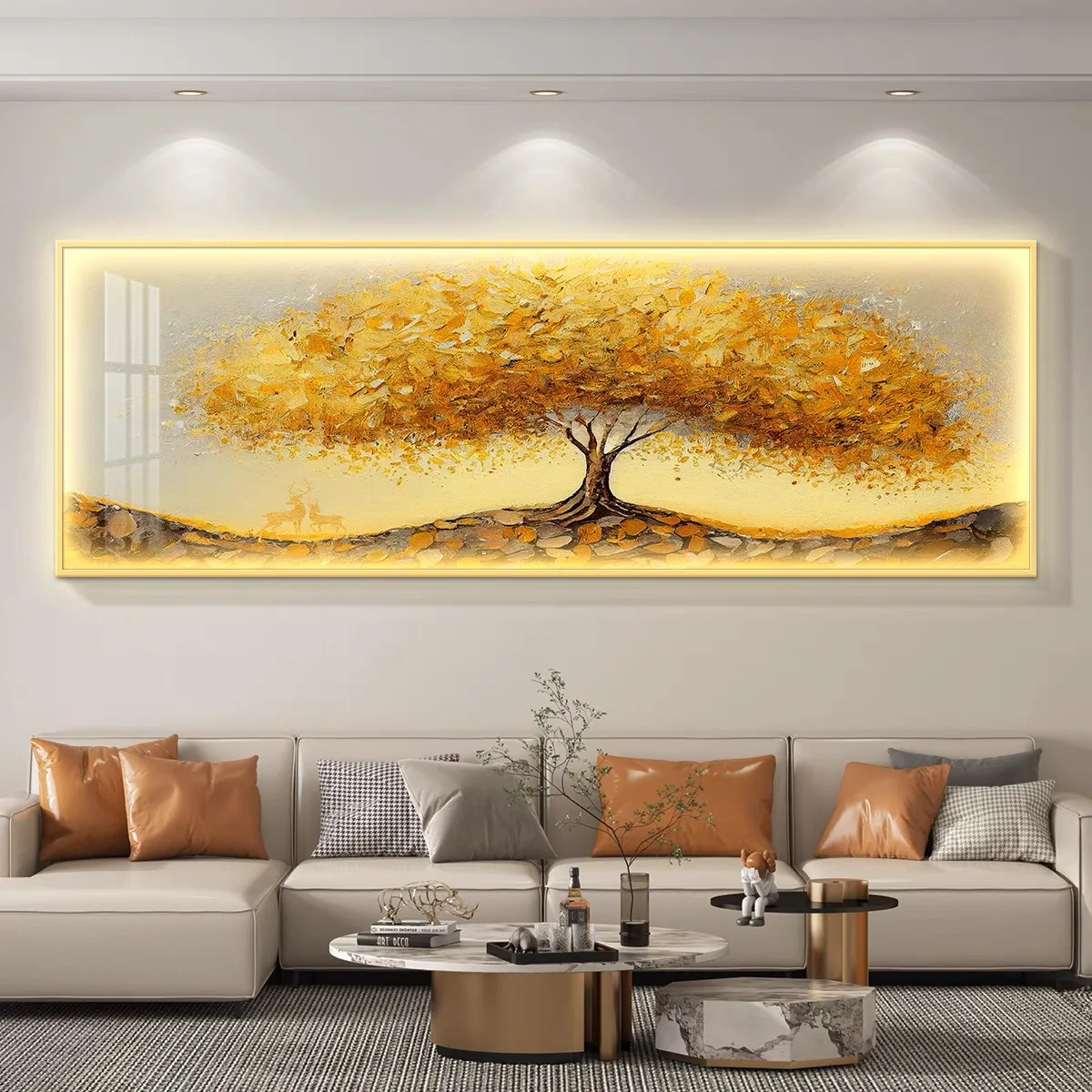 Luxury Minimalist LED Light Money Tree Painting Living Room Sofa Background Wall Decoration Easy Hanging Wall Hanging Painting