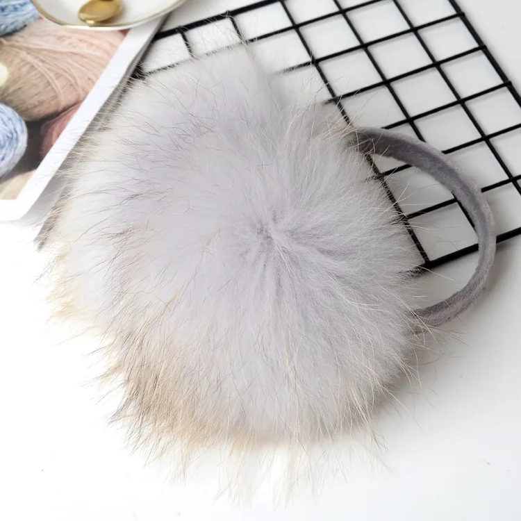
High Quality winter warm Soft fluffy plush earmuff raccoon fur earmuffs with custom colour Raccoo n dog hair earmuff winter 