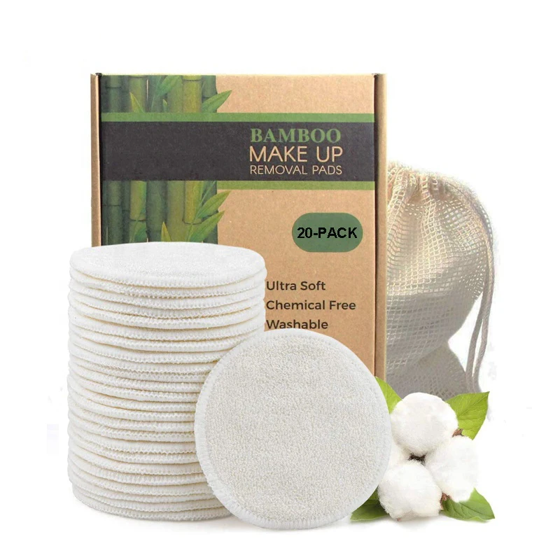 Сверхмягкие бамбуковые хлопковые махровые прокладки для снятия макияжа, 8 см, многоразовые салфетки для очищения лица, круглые салфетки 3,15 дюйма, бумажная коробка для упаковки на заказ