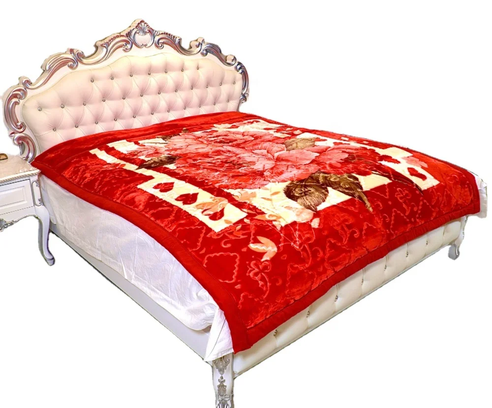 100% Polyester Super Soft Korean Mink Raschel Blanket Floral Print and Cartoon Pattern Queen Size for Home Use in Winter