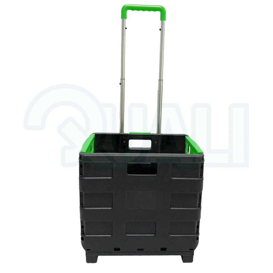 Mint Green Trolley With 4 Universal Wheels Plastic Folding Trolley With 75L Capacity Portable Grocery Cart