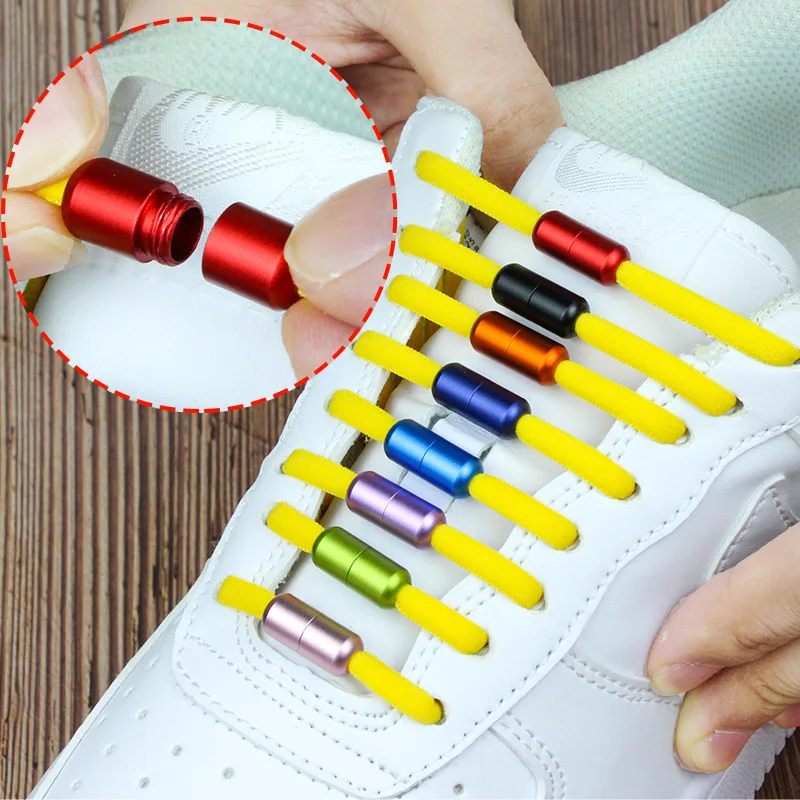 flat sneakers Colorful Capsule Lazy Shoelace 5mm Semicircle Elastic lace With Metal Screw Lock buckle Quick no Tie Shoelaces
