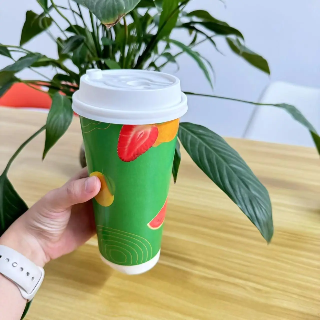 Best Selling Custom size green fruit design printed logo drink bubble tea paper cup for juice