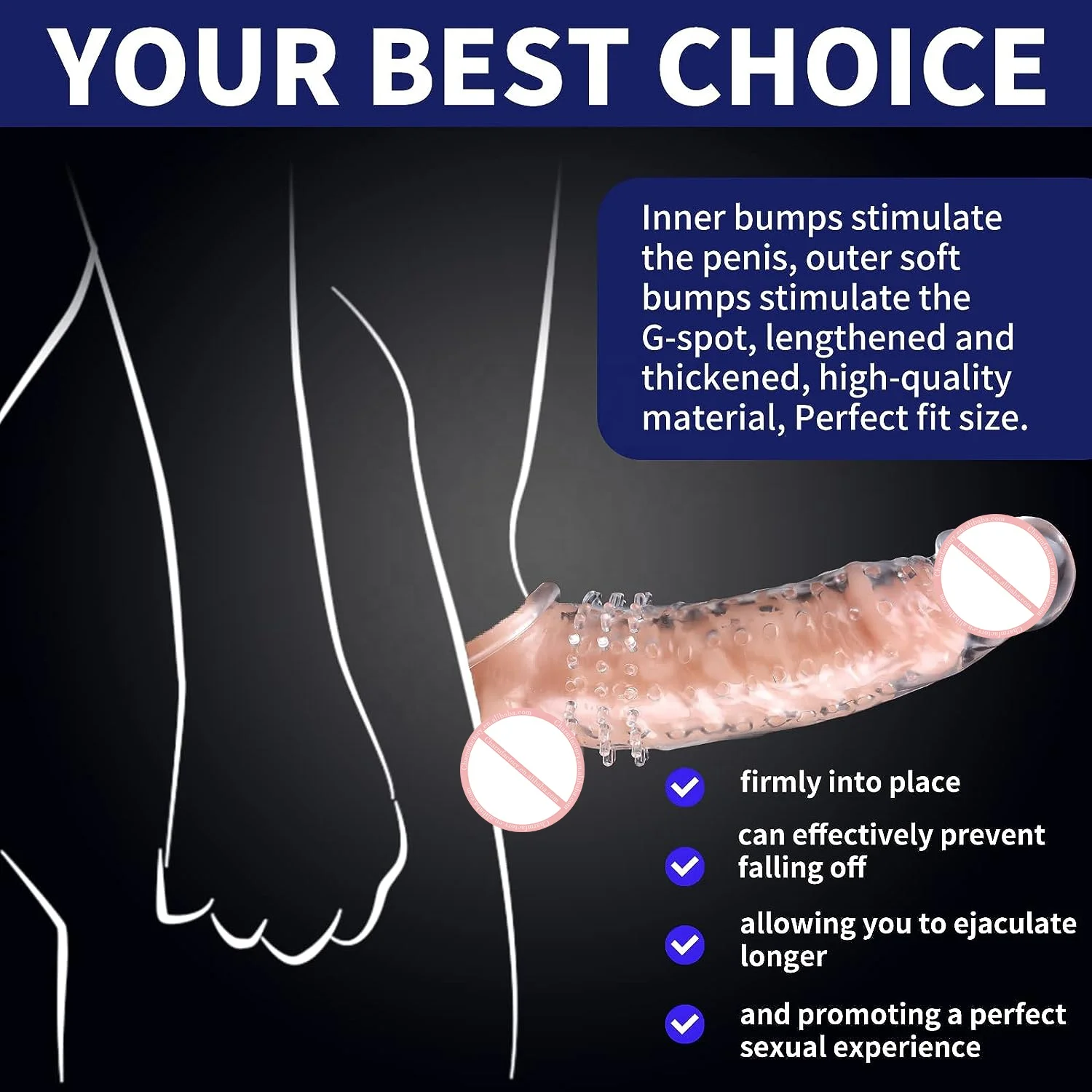 New Thick Clear Penis Sleeve Reusable Extender Realistic Textured Cock Sheath Cock Condom Penis Testicle Ring Sex Toys for men