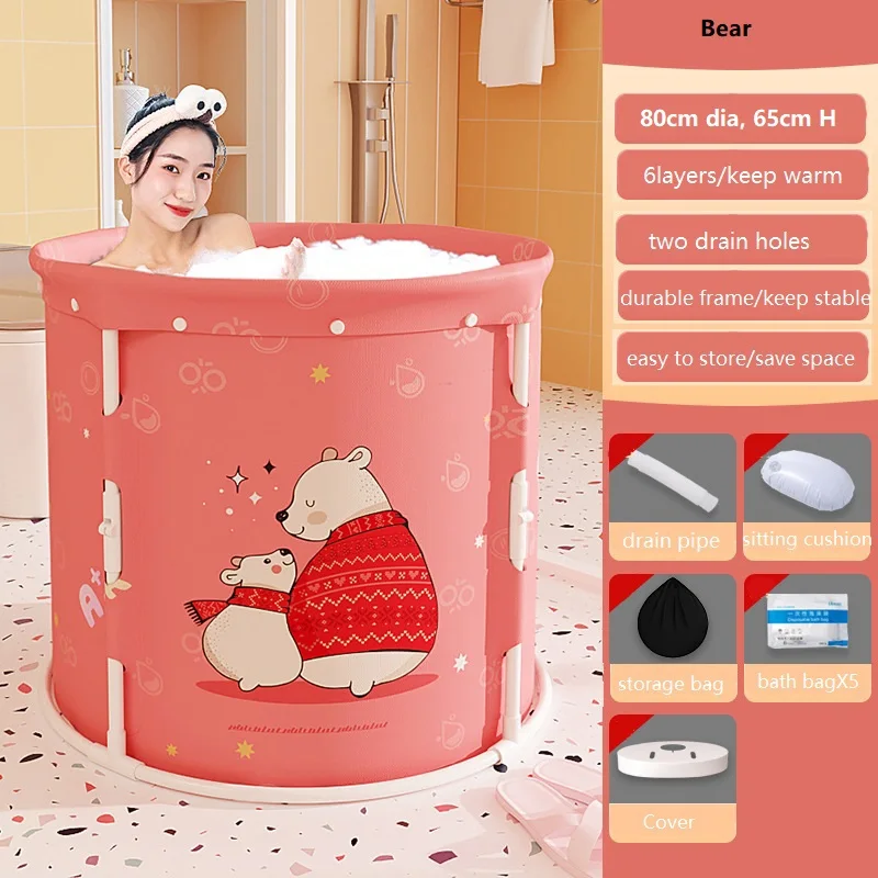 Comfortable 80cm Freestanding Adults Spa Bathtub Portable Foldable Ice Bath Tub for Bathing Pleasure