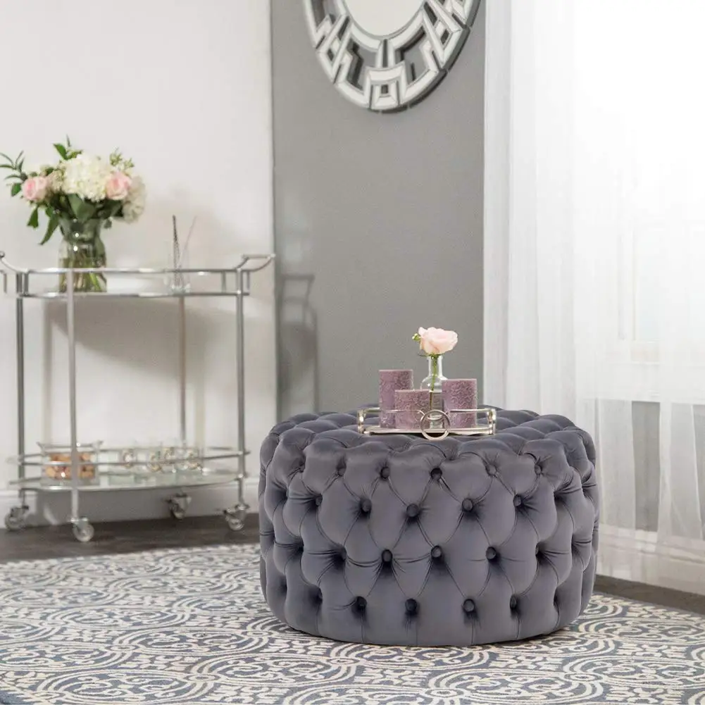 
Velvetr fabric upholstered round cube lounge pouf ottoman stool 